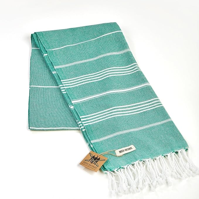 100% Organic Turkish Cotton Beach and Bath Towel, Peshtemal Towel Blanket, Quick Dry Sand Free, Oversized Light Compact, Diamond Weave, Prewashed, 71 x 39 Inches (Green)