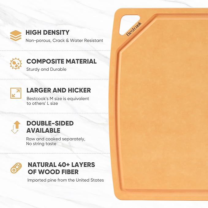 BESTCOOK Wood Fiber Cutting Board Set of 3, Composite Chopping Boards with Juice Groove, Dishwasher Safe, Non-Toxic, BPA-Free, Non-Porous, Non-Slip Feet, Durable for Cutting Meat, Vegetables, Fruit