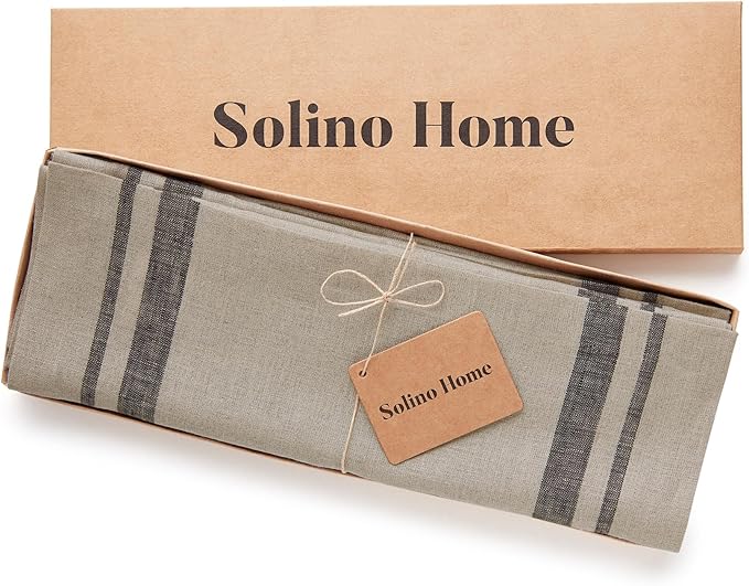 Solino Home Linen French Stripe Placemats Set of 4-100% Pure Linen Black and Natural Placemats 14 x 19 Inch for Summer - Handcrafted and Machine Washable
