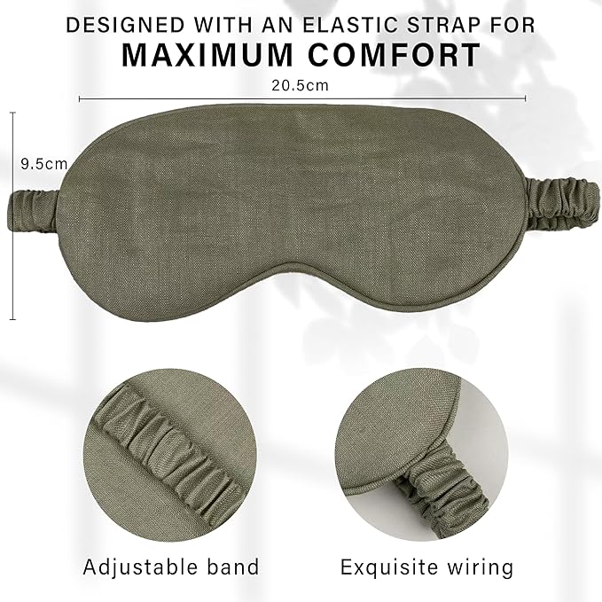 Eye mask Pure Linen Sleep Mask with Elastic Band, No Pressure On Eyes,Side Sleeper Eye Cover Organic Cotton Core Blindfold,Napping & Yoga Travel Essentials (Sage Green)