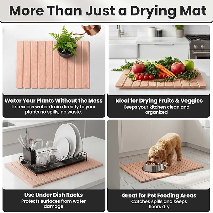 Large Stone Dish Drying Mat For Kitchen Counter | Non-Slip, Super Absorbent Diatomaceous Dish Dry Matt | Rollable Stone Drying Mat For Kitchen Counter, Heat-Resistant, Easy to Clean, Light Oak Color