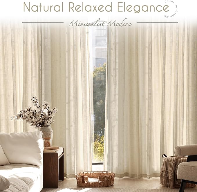 Greyish Beige Linen Curtain 63 inch Length 2 Panels Set Back Tab Light Filtering Living Room Curtain Drapes Home Office Modern Minimalist Decor Farmhouse Boho Neutral Semi Sheer Curtain 63 inch Long
