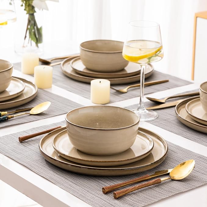 AmorArc 24PCS Ceramic Dinnerware Sets,Handmade Reactive Glaze Plates and Bowls Sets,Highly Chip and Crack Resistant | Dishwasher & Microwave Safe Dishes Set, Service for 4 (24pc)