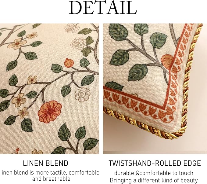 ISAENNE Design Linen Classic Throw Pillow Covers 12"x20" Pack of 2, French Farmhouse Rectangle Cushion Covers with Orange White Floral Pattern Decor Pillowcases for Bed,Living Room,Outdoor,Car