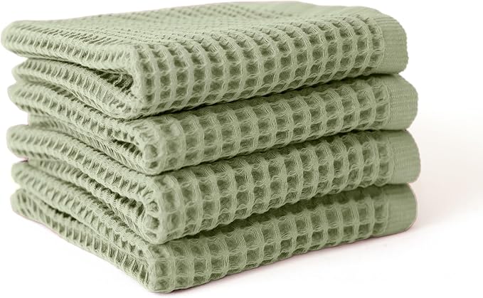 Premium Waffle Hand Towels Pack of 4 Extra Large 20x35 inch - 100% Turkish Cotton, Waffle Weave, Quick Dry, Lint Free, Absorbent Sage Green Hand Bath Towel (Sage, Set of 4 Hand Towels)