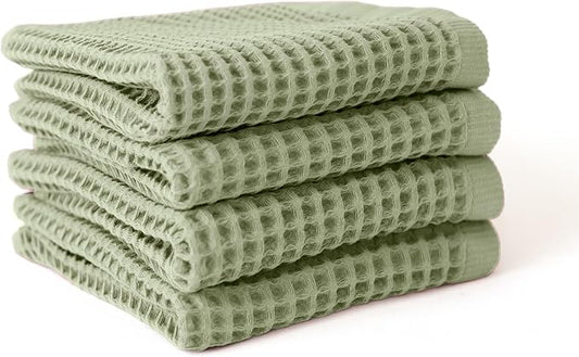 Premium Waffle Hand Towels Pack of 4 Extra Large 20x35 inch - 100% Turkish Cotton, Waffle Weave, Quick Dry, Lint Free, Absorbent Sage Green Hand Bath Towel (Sage, Set of 4 Hand Towels)