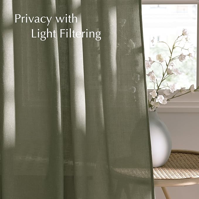 NICETOWN Semi Sheer Curtains 84 inch Length, Rod Pocket & Back Tab Light Filtering Window Treatments Privacy Added Drapes for Living Room, Lichen, W55 x L84, 2 Panels