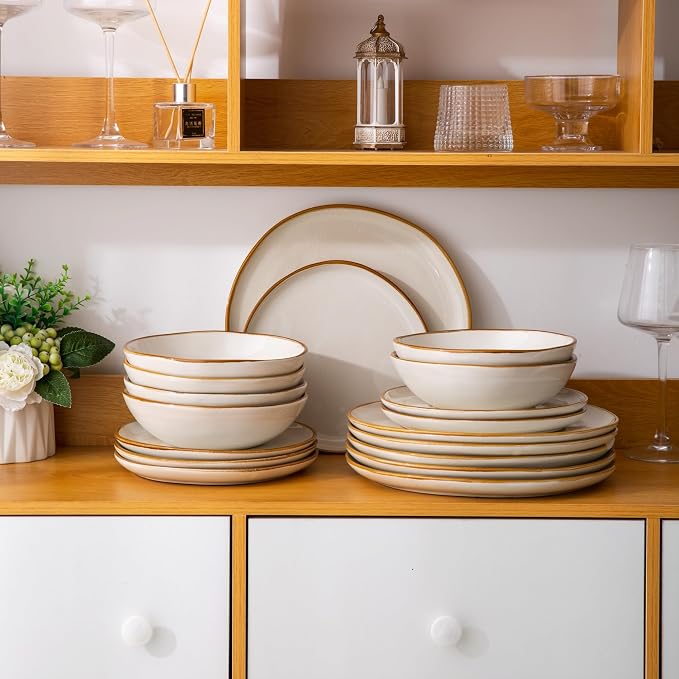 AmorArc 24PCS Ceramic Dinnerware Sets,Handmade Reactive Glaze Plates and Bowls Sets,Highly Chip and Crack Resistant | Dishwasher & Microwave Safe Dishes Set, Service for 6