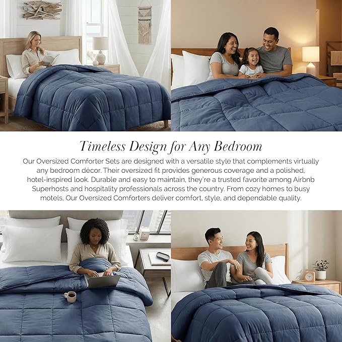 Southshore Fine Living, Inc. Blue Twin XL Comforter, Dorm Room Bedding Duvet Insert, Machine Washable Twin XL Bedding, Warm and Fluffy Down Alternative Comforter for Cool Weather, Dark Blue Comforters