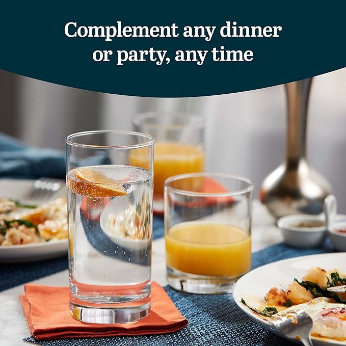 Libbey Province 24-Piece Glasses Drinking Set, Ideal Dining Glassware Sets, Dishwasher Safe Glass Sets For Drinking