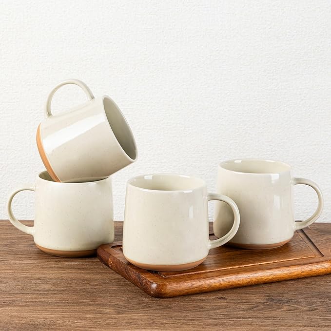 GBHOME Ceramic Coffee Mugs Set of 4, 17oz Handmade Ceramic Coffee Mugs Set with Terracotta Underside for Latte/Tea/Beer/Hot Cocoa, Dishwasher & Microwave Safe