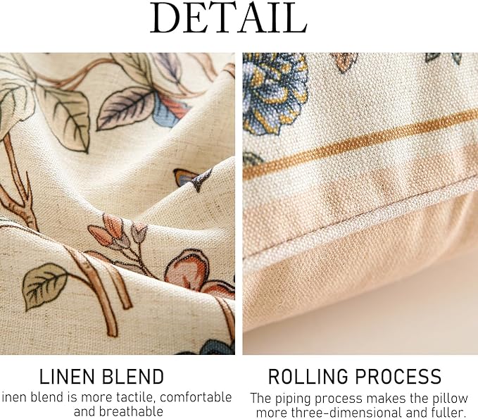 ISAENNE Design Square Floral Linen Throw Pillow Covers 18"x18" Pack of 2, Yellow Pink Flower Pattern Cushion Covers Decor Pillowcases for Bed,Living Room,Outdoor,Car