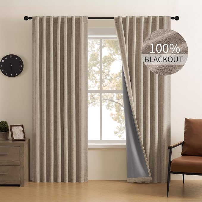 CUCRAF Custom 100% Total Blackout Curtains, Linen Back Tab and Rod Pocket Curtain for Living Room Bedroom, Light Blocking Drapes Thermal Insulated 1 Panel (Custom Size, Color)