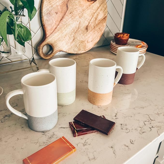 MORA Ceramics 12oz Coffee Mug Set of 4 - Ceramic Tea Cups with Handle - Microwave and Dishwasher Safe, Perfect For Cup or Mug Lovers - Rustic Matte Glaze, Modern Design Mugs - Assorted Colors