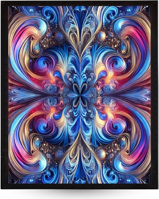 InkFlow Posters Vibrant Swirling Abstract Poster - Colorful Fractal Design in Blue, Pink, and Gold - Modern Graphic Poster for Living Room, Bedroom, Home - 11x14 Unframed Canvas Print