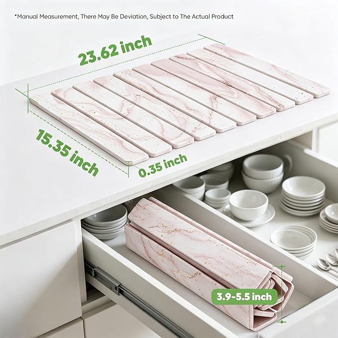 Stone Drying Mat for Kitchen Counter, Quick Diatomaceous Earth Mats for Dishes, 24"L x 16" W Super Absorbent Fast-Drying Collapsible Countertop Stone Mat (Marble White-07, 24" x 16")