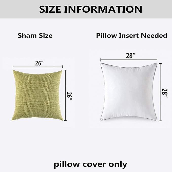 Kevin Textile 2 Packs Spring Throw Pillow Cases Textural Faux Linen Decor Star Cushion Cover for Living Room, 26x26 inches, Linden Green