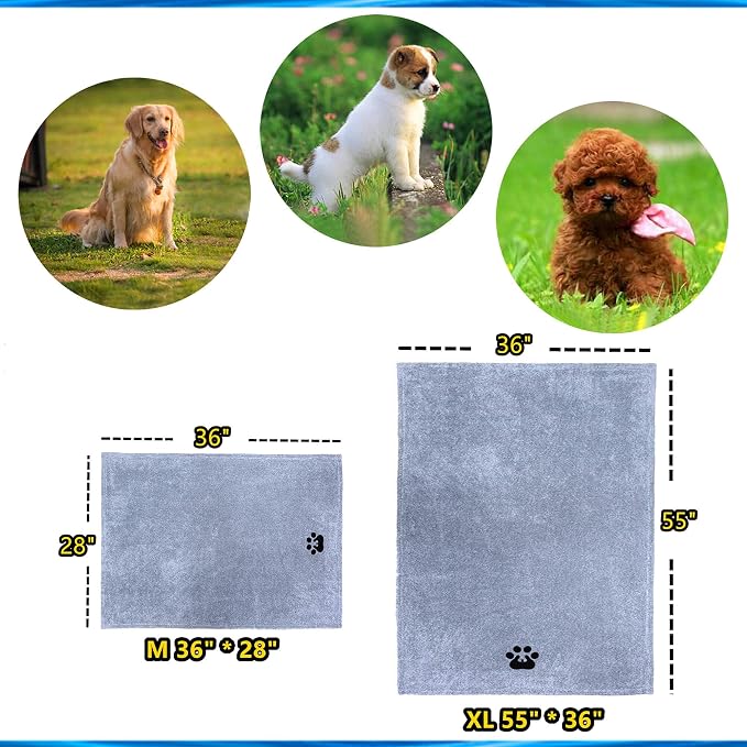 Dogvingpk Extra Large Dog Towel 1 Pack, Super Absorbent Soft Quick Drying Microfiber Pet Bath Towels for Large & Medium Dogs (XL-55" * 36", Grey)