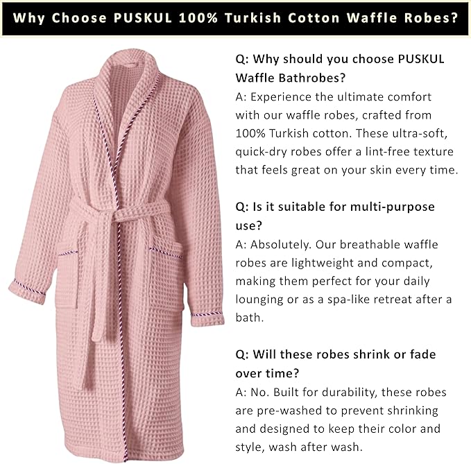 PÜSKÜL Luxury Waffle Robe for Women & Men - Natural 100% Turkish Cotton Bathrobe - Housecoat Womens & Housecoat Mens
