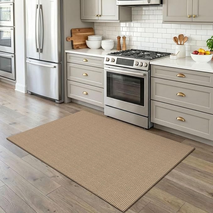 EARTHALL Woven Area Rug 4x5 Ft Washable Rugs for Entryway Non Slip Braided Throw Rugs Bedroom Carpet Cotton Entry Rug Cotton Floor Carpets for Bedroom Dining Room Living Room, Orange/Tan/Brown