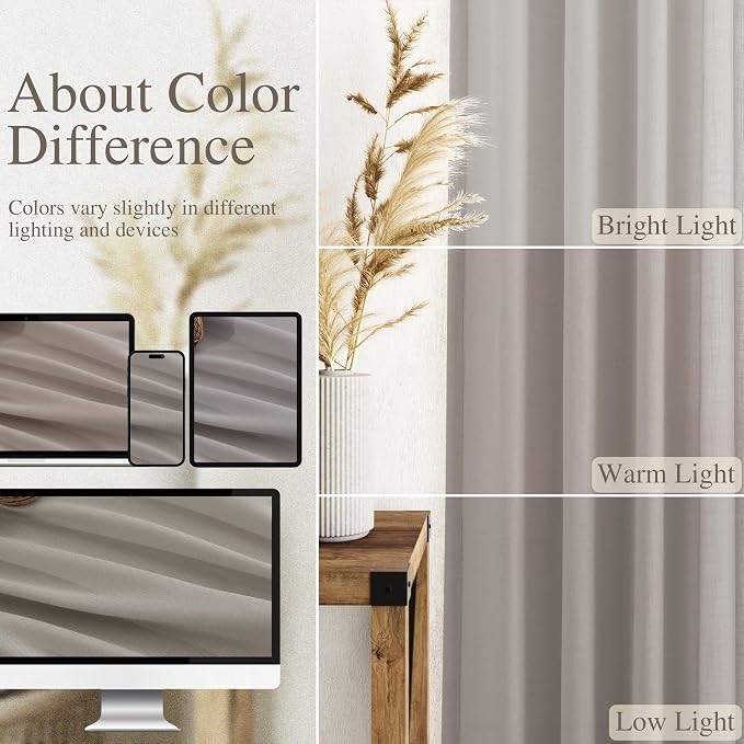 Nanspring Stone Grey Linen Curtains 90 Inches Long for Living Room Simple Modern Light Filtering Semi Sheer Curtain Back Tab and Rod Pocket Neutral Luxury Drapes for Bedroom Office 52x90, 2 Panels