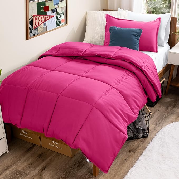 Bare Home Kids Comforter Set - Twin/Twin Extra Long Size - Ultra-Soft - Goose Down Alternative - Premium 1800 Series - All Season Warmth (Twin/Twin XL, Pink)