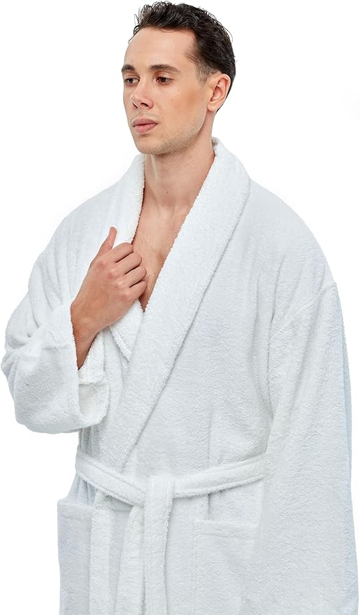 Arus Men's Shawl Collar Robe, Turkish Terry Cotton Bathrobe with Regular and Full Length Options