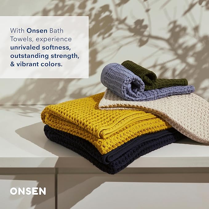 ONSEN Supima® Waffle Bath Towel, Large, Quick Dry Lint Free 100% USA Cotton, Lightweight Absorbent Bath Towel, 31x57 in (Denim Blue, 1x Bath Towel)
