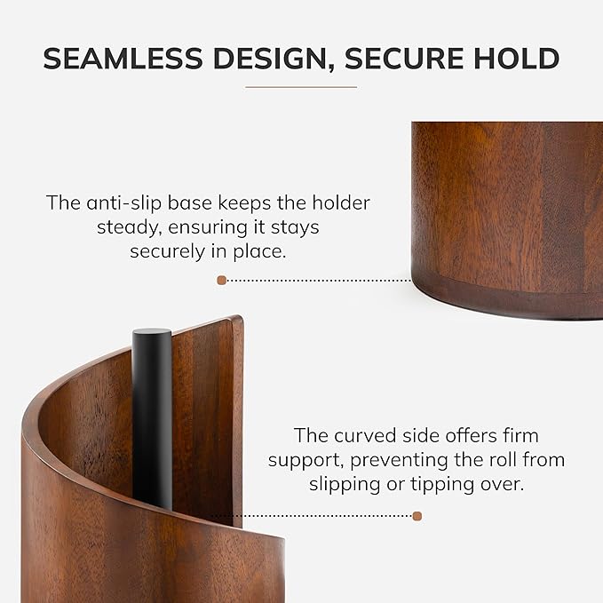 Anji Mountain Wooden Paper Towel Holder Countertop with Mango Wood Round Base and Iron Holder, Holder Stand for Kitchen Roll Organizer & Kitchen Dining Table Home Decor - Walnut/Black, Classic