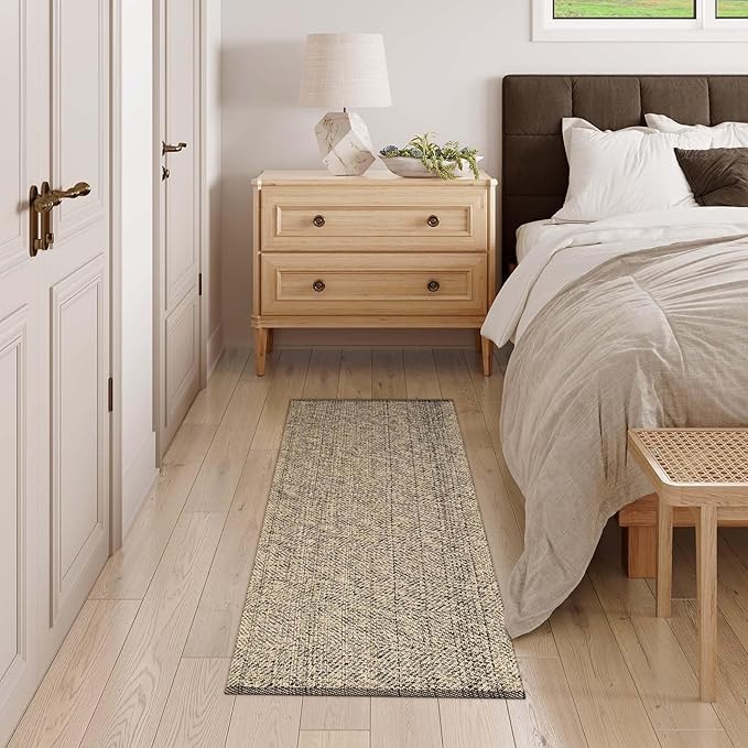LEEVAN Washable Runner Rug 2'x5', Natural Hallway Runner Rug, Hand-Woven Reversible Entryway Rugs, Modern Bedroom Rugs, Farmhouse Bathroom Mat, Sturdy Laundry Room Long Carpet for Sink