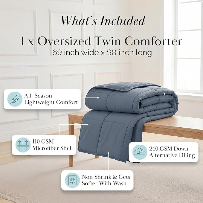 Southshore Fine Living, Inc. Twin XL Comforter for Dorm Room Bedding Duvet Insert, Soft and Cozy, Machine Washable Twin XL Bedding, Down Alternative Comforter Only, Slate Blue Comforters for Dorm Room