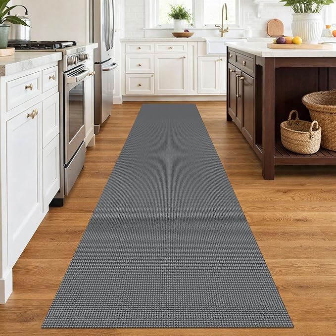 EARTHALL Woven Runner Rug 2.6x12 Ft Washable Runners for Hallways Extra Long Cotton Non Slip Rubber Backed Kitchen Runner Braided Indoor Floor Carpet for Entryway, Hall, Kitchen, Dark Gray