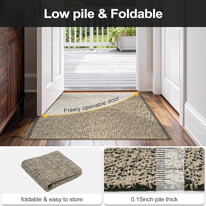 LEEVAN Hallway Runner Rug 12 ft, Cotton Woven Washable Runners Rug, Natural Braided Low Pile Kitchen Runner Rugs, Modern Bathroom Rugs Long Front Door Floor Carpet for Classroom