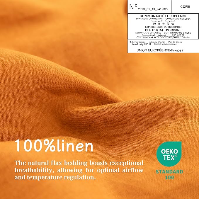100% Linen Pillowcases Set of 2, French Linen from Normandy, 26X26Inch Standard Size, Natural Color, Coconut Buttons Closure, Flax Pillowshams-Pillowcase-Caramel