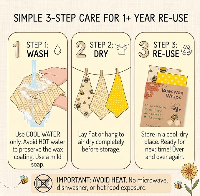 Beeswax Wraps for Food - 9 Pack Reusable Food Wraps | Sustainable, Plastic-Free Alternative to Plastic Wrap & Foil | Sandwich, Cheese, Bread & Bowl Covers for Eco-Friendly Food Storage