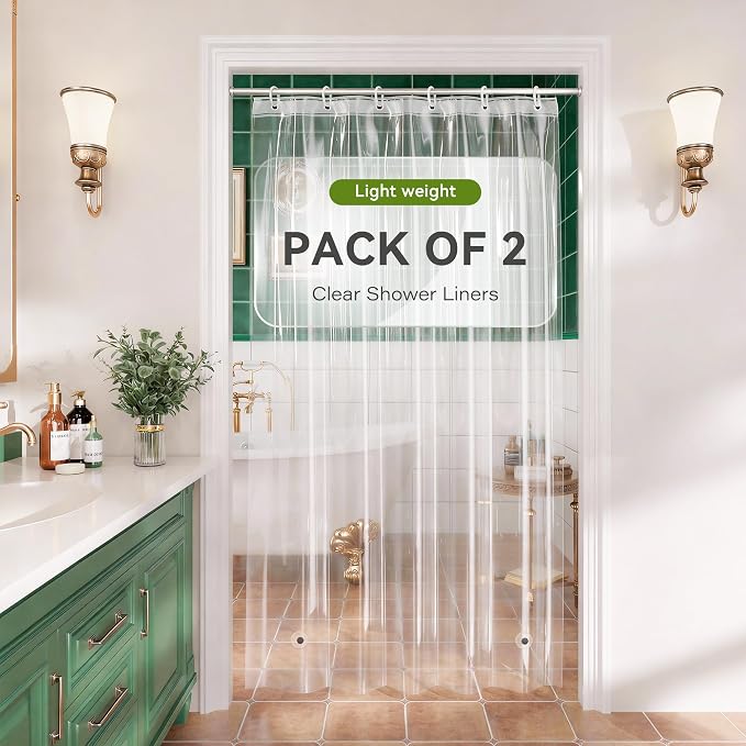 Stall Shower Curtain Liner 36x72 Inches, Clear Lightweight PEVA Plastic Shower Curtain with 2 Extra Strong Magnets & 6 Metal Grommets, Waterproof Shower Liner Narrow 36 Inch for Small Bathroom-Clear