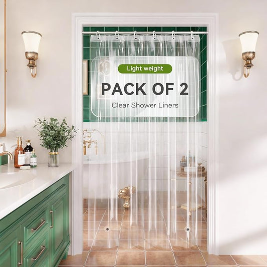 Stall Shower Curtain Liner 36x72 Inches, Clear Lightweight PEVA Plastic Shower Curtain with 2 Extra Strong Magnets & 6 Metal Grommets, Waterproof Shower Liner Narrow 36 Inch for Small Bathroom-Clear