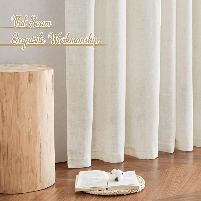 NICETOWN Linen Blend Doorway Curtains 80 inches Long, Rod Pocket & Back Tab Flax Linen Burlap Semi Sheer Drapes Privacy with Light Through Window Treatments for Bedroom, Natural, W37 x L80