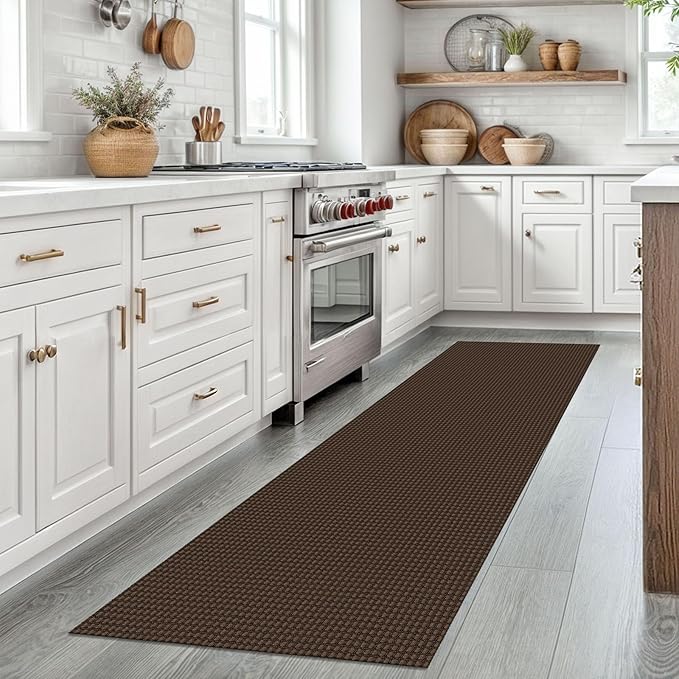 EARTHALL Woven Runner Rug 2x7 Ft Washable Runners for Hallways Cotton Non Slip Rubber Backed Kitchen Runner Braided Indoor Floor Carpet for Entryway, Hallway, Kitchen, Bedroom, Brown
