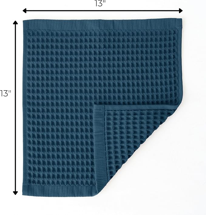 Waffle Washcloths Set of 8 Indigo Blue - Premium Quality 100% Turkish Cotton Face Washcloth, Soft Makeup Towel, Shower Cloth, Kitchen Towel (Indigo, Set of 8 Washcloths)