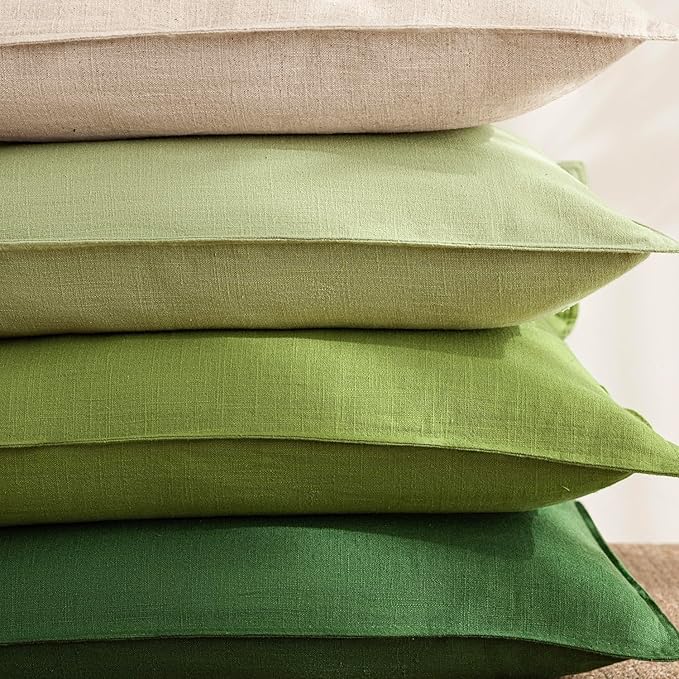 Foindtower Pack of 2, Decorative Linen Soild Throw Pillow Covers Soft Accent Euro Cushion Case Farmhouse Neutral Pillowcase for Chair Couch Sofa Bedroom Living Room Home Decor 24 x 24 Inch Lush Green