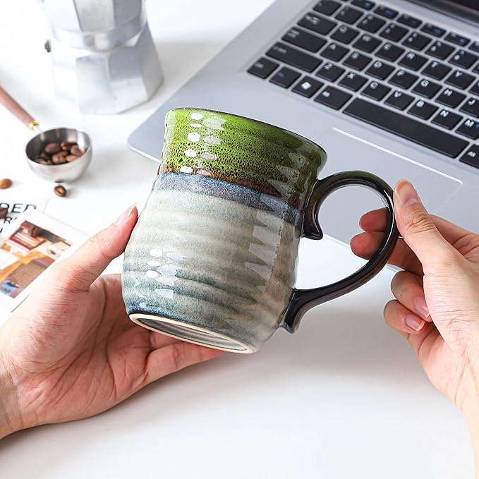 21 oz Large Ceramic Coffee Mugs, Handmade Cup with Large Handle, Big Tea and Coffee Cups for Office and Home, Microwave and Dishwasher Safe (White)