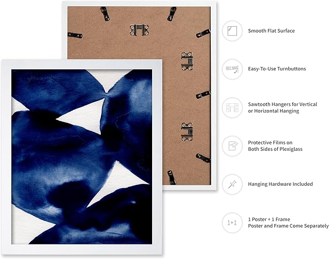 Monem Art Indigo Abstract Watercolor Painting Print - Minimalist Modern Art Poster - Wall Decor for Living Room, Bedroom or Office - 8x10 White Framed Wall Art by Mareike Bohmer