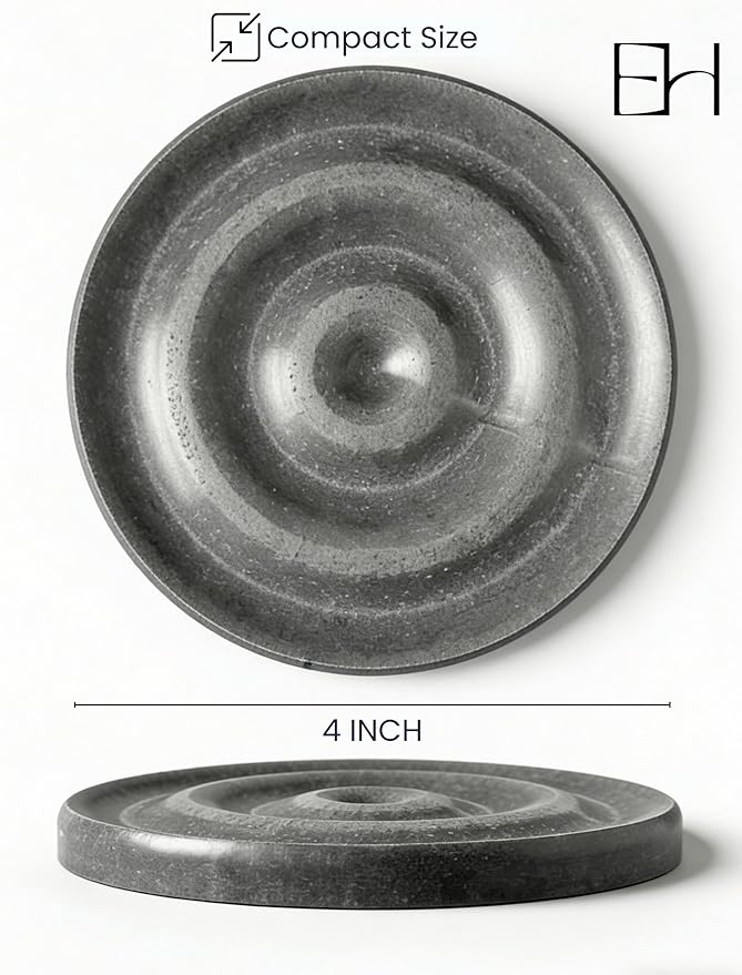 Diatomite Soap Dish with Wave Design, Round Stone Drying Tray, Water Absorbing Stone Tray, Bathroom, Shower & Kitchen (Gray)