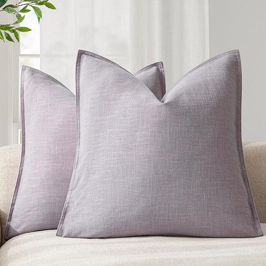 Foindtower Pack of 2, Decorative Linen Soild Throw Pillow Covers Soft Accent Cushion Euro Case Boho Farmhouse Pillowcase for Chair Couch Sofa Bedroom Living Room Home Decor 20 x 20 Inch Light Purple