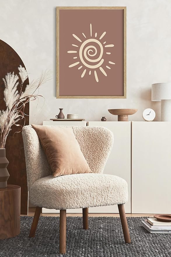 Y2K BOO Abstract Spiral Sun UNFRAMED Wall Art Swirl Sunburst Print Earth Tones Terracotta Tan Mid Century Modern 16x20 Inch Heavyweight Paper Studio Decor