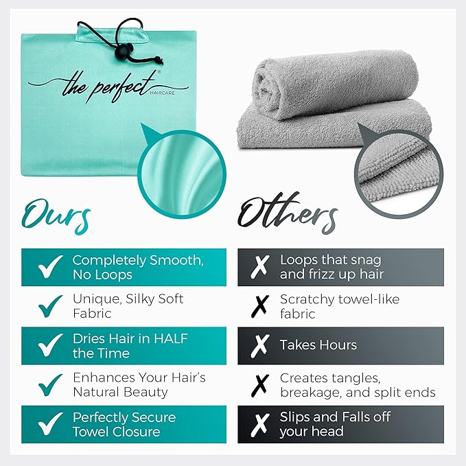 Microfiber Hair Towel Wrap for Women – Large Fast Drying Hair Towel with Patented Clip – Anti-Frizz, Super Absorbent, Silky Smooth Microfiber – Plopping Hair Wrap for Curly & Wavy Hair – 2 Pack