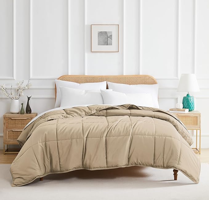 Southshore Fine Living, Inc. Queen Bed Comforters, Full Size Bedspread, Fluffy Comforter Queen Set, Down Alternative Taupe Comforter, Queen Size/Full, Pet Hair Resistant Bedding, Wrinkle Free, Taupe