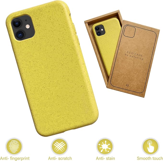 eplanita Eco Mobile Phone Case Compatible with iPhone 11, Plant Fiber, Drop Protection Cover, Durable and Sustainable (for iPhone 11, Yellow)