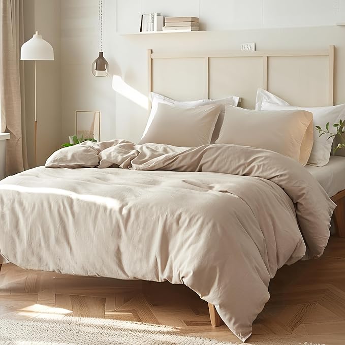 FALUCA French Linen Blend Duvet Cover Set 3Pcs King (104"x92") - Soft, Breathable, Cooling Farmhouse Bedding for Hot Sleeper (King, Linen)